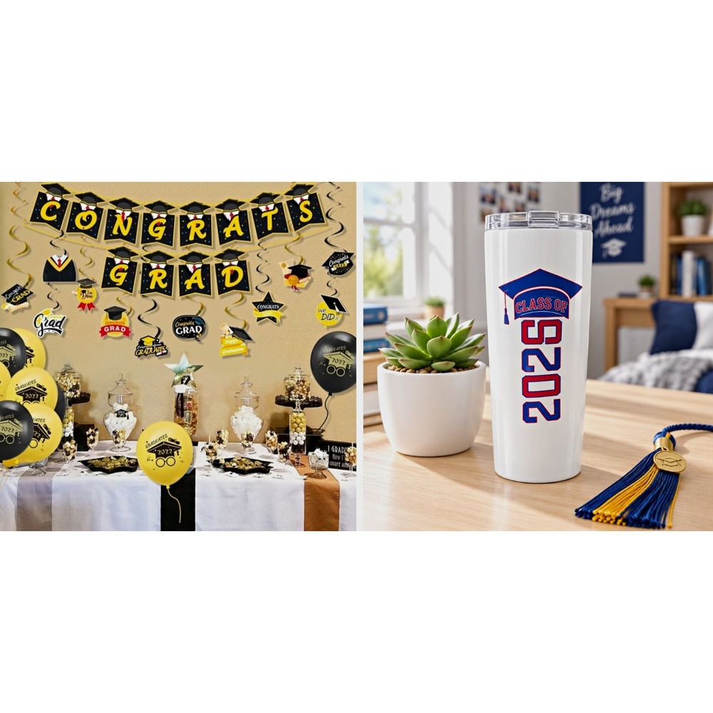 Graduation Party Supply Balloons & Banner 2026 Grad Theme & Patriotic Tumbler